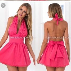 Xenia boutique pink salmon bow halter summer dress